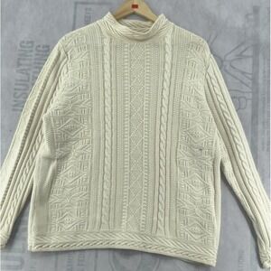 vintage L.L.‎ BEAN CABLE KNIT COTTON IVORY SWEATER WOMEN'S LARGE